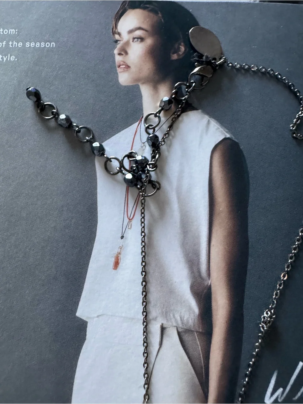 White House Black Market Hematite-Tone Layered Bead Necklace